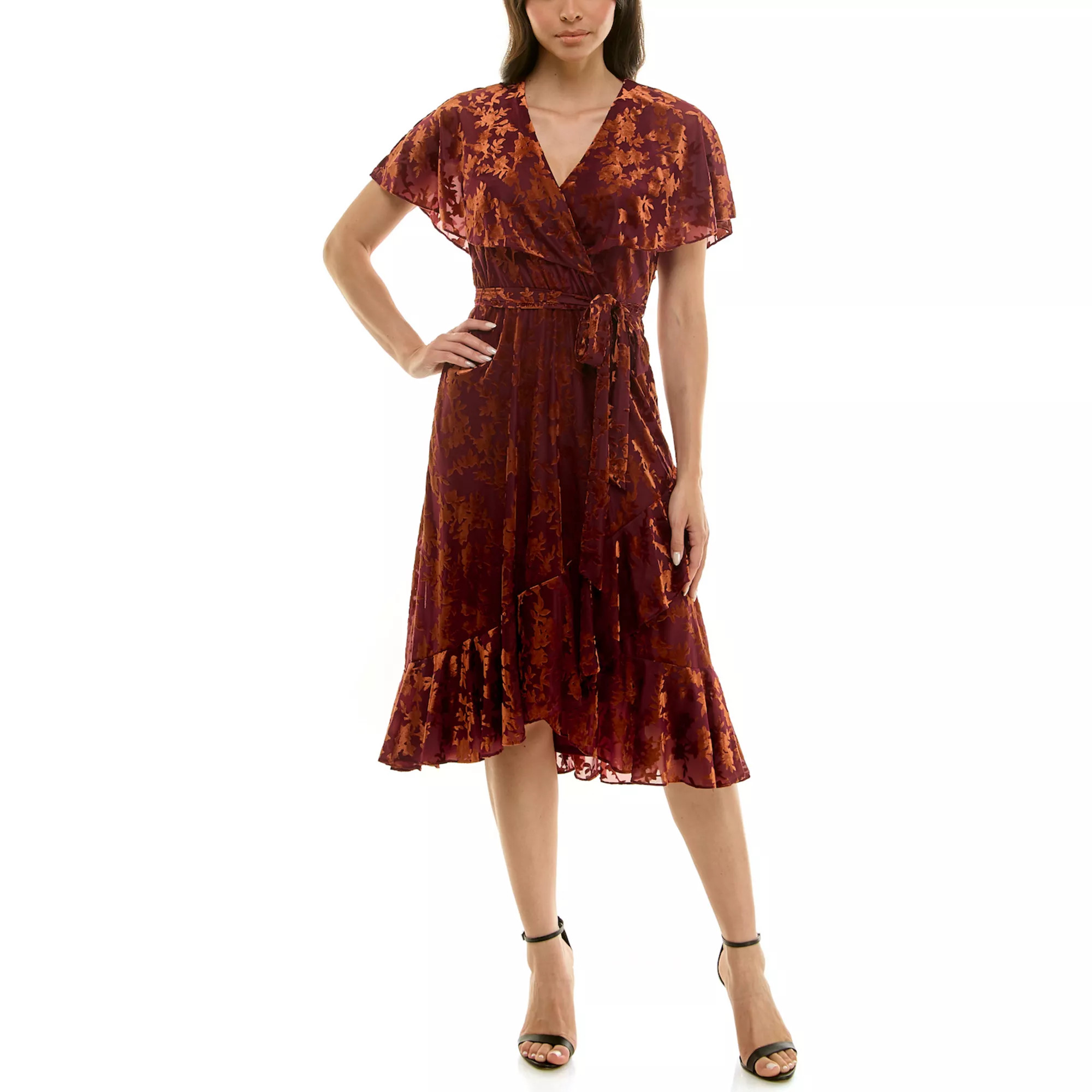 Women's Maison Tara Velvet Jacquard Caplet Midi Dress | Kohl's