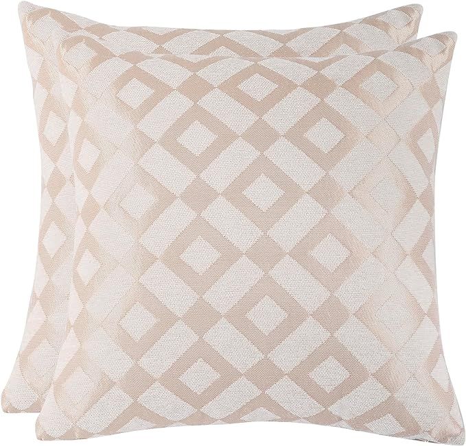 Tosleo Boho 18x18 Pillow Cover Pack of 2 Beige Check Chenille Pillow Covers Cushion Cover Handmad... | Amazon (US)