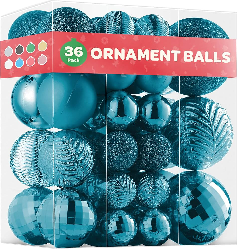 Christmas Ornaments Set of 36 - Beautiful [Teal] Christmas Tree Decorations Ornaments Set - 6 Sty... | Amazon (US)