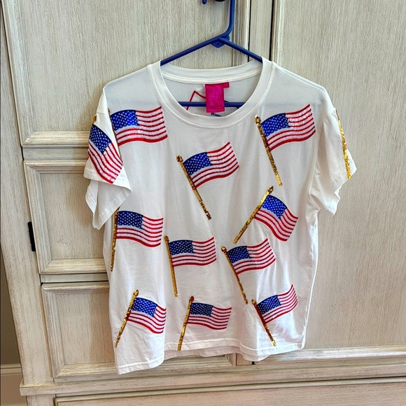QUEEN OF SPARKLES White Tee with Flag Design | Poshmark
