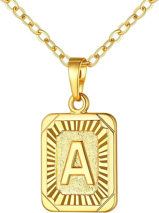 U7 Monogram Necklace A-Z 26 Letters Pendants 18K Gold/Platinum Plated Square Capital Initial Neck... | Amazon (US)