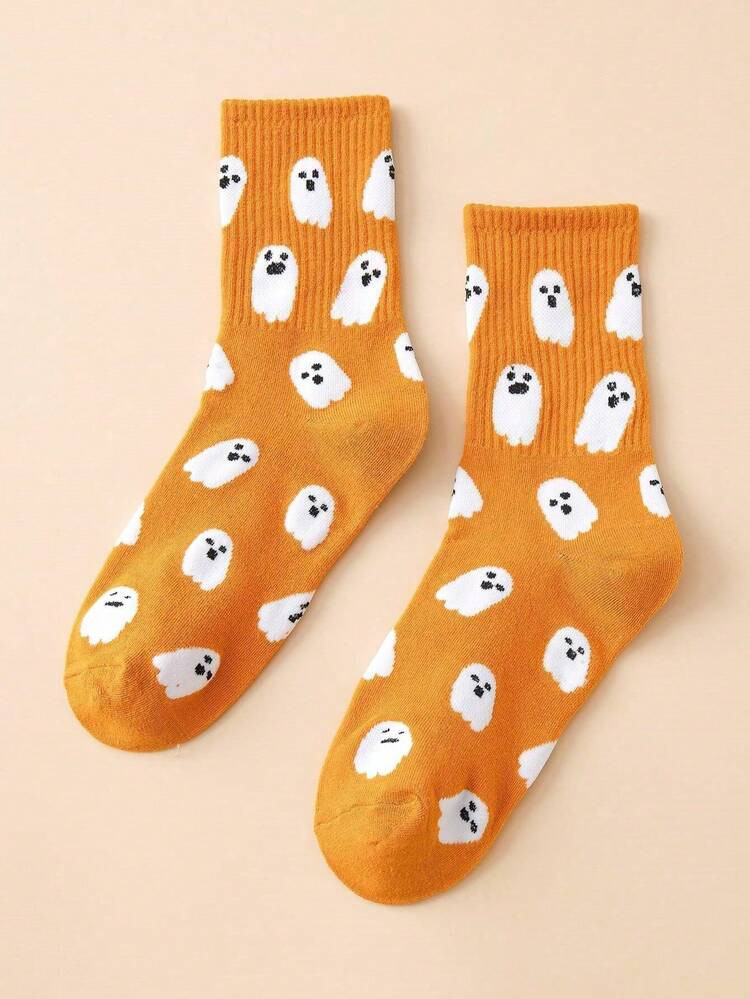1/3/5 Pairs Halloween Colorful Men/Women Socks, Cartoon Ghost Design Fun Socks Crazy Happy Socks | SHEIN