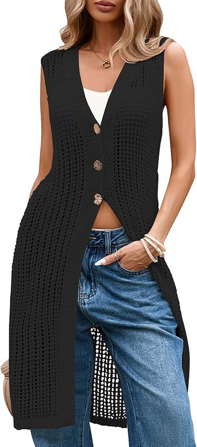 Cakulo Women's Summer Crochet Sleeveless Knit Cardigan | Amazon (US)