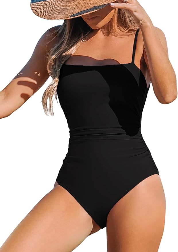 CUPSHE Women Swimsuit One Piece Bathing Suit Square Neck Cutout Back Tummy Control with Adjustabl... | Amazon (US)