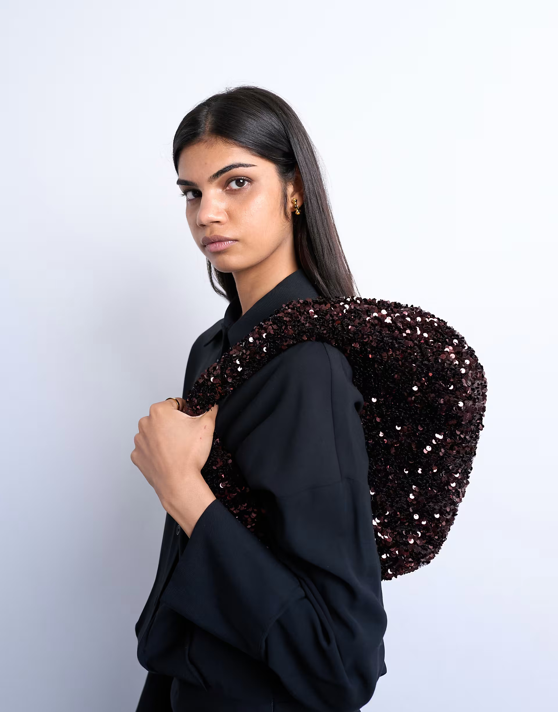 Santana scoop sequin shoulder bag in chocolate | Topshop
