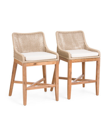 2pk Grid Weave Rope Counter Stools With Acacia Wood Base | TJ Maxx