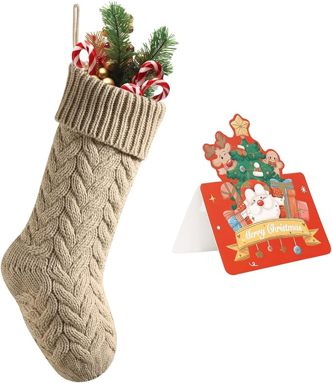 meioro 18 Inches Christmas Stockings, Large Size Cable Knit Christmas Stocking, Fireplace Hanging... | Amazon (US)