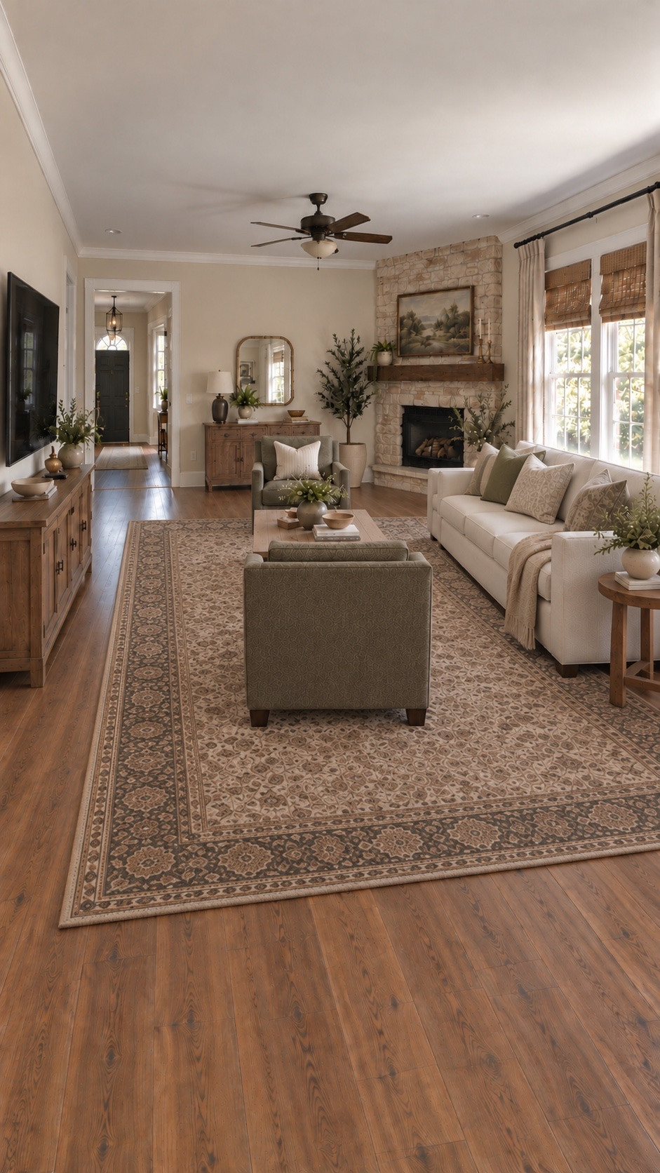 Sometimes a room doesn’t need new furniture—it just needs a better plan.

In this living room, the fireplace was calling all the shots. With the TV above it, the furniture naturally had to revolve around that one spot, even though it wasn’t creating the best layout or path through the room.

So I gave the TV its own wall and shifted the seating to open up the space and create a much clearer path through the room. The fireplace still gets to be a beautiful feature—it just doesn’t have to dictate the entire layout.

From there, the changes were actually pretty simple: a larger rug to better anchor the seating area, a few softer layers, and some collected finishing pieces.

A good reminder to rethink the layout before assuming you need to replace everything.

Similar pieces from the finished room are linked below.

#LTKHome