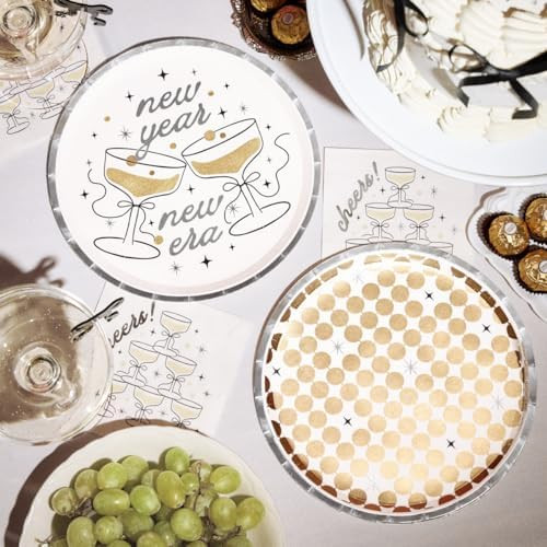 xo, Fetti New Year, New Era Plates- 24 plates | Disposable, Gold + Silver Foil, New Years Eve Dec... | Amazon (US)