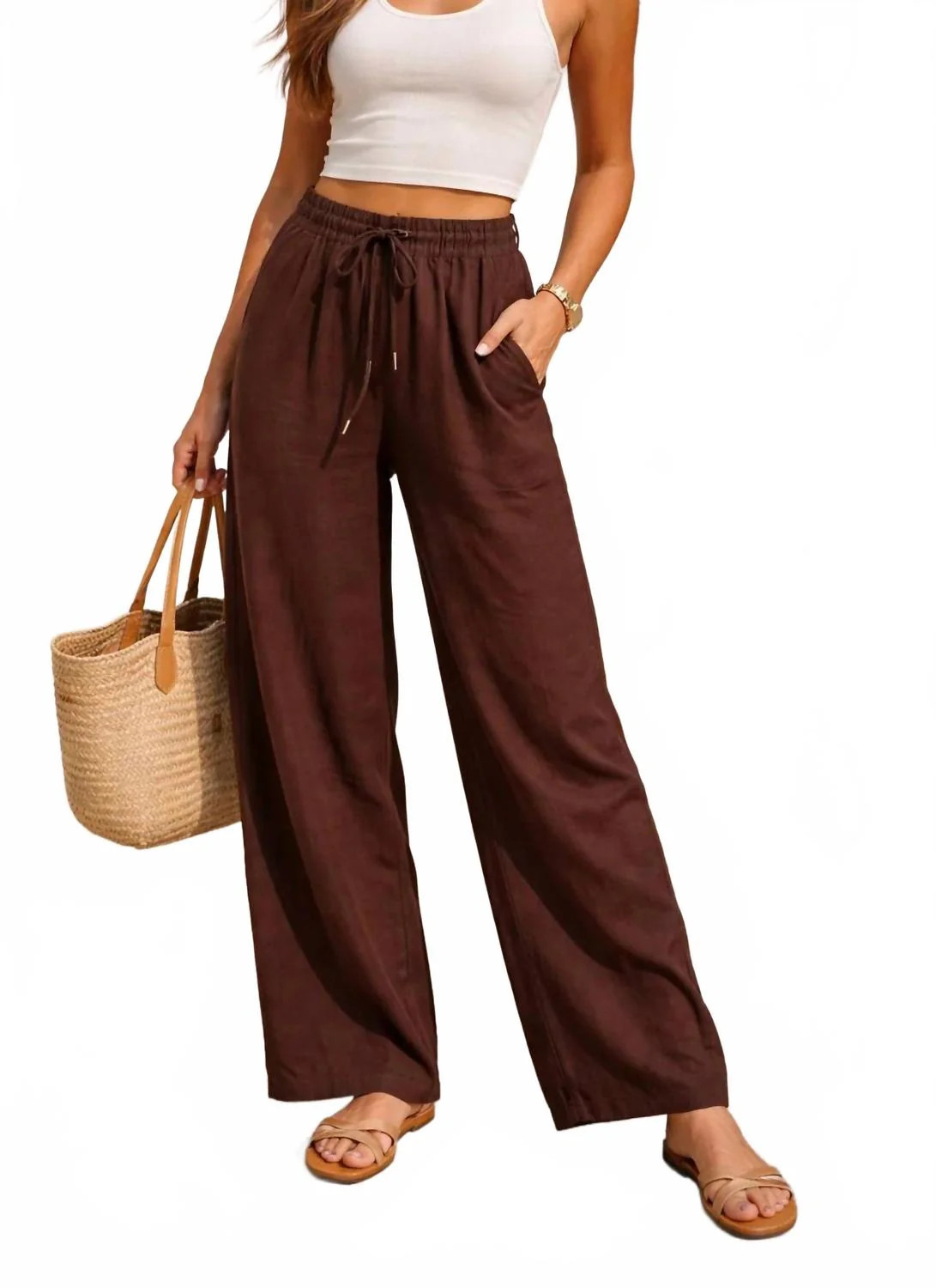 Drawstring Pants In Brown | Shop Simon