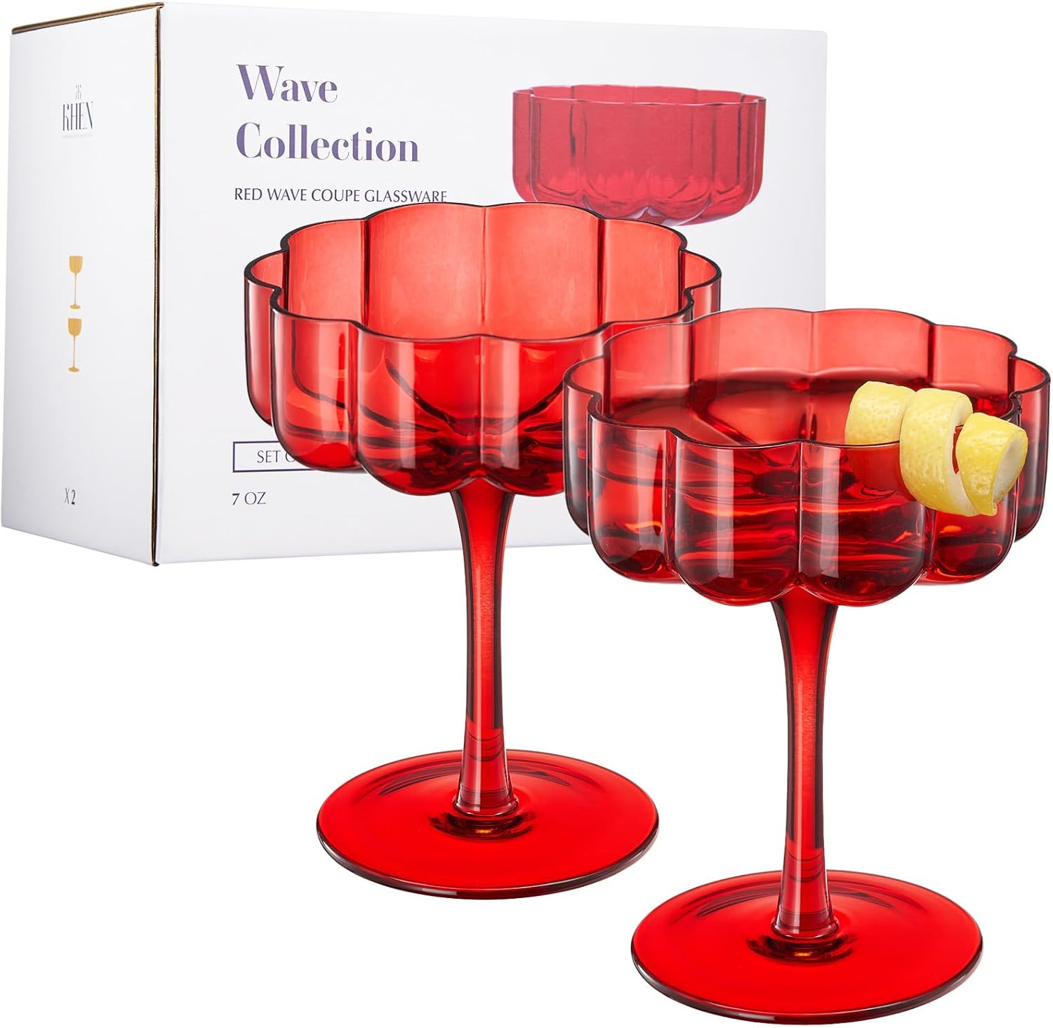 Khen Flower Vintage Wavy Glass Coupes Martini, Champagne & Cocktail Coupes - Set of 2-7oz Colorfu... | Amazon (US)