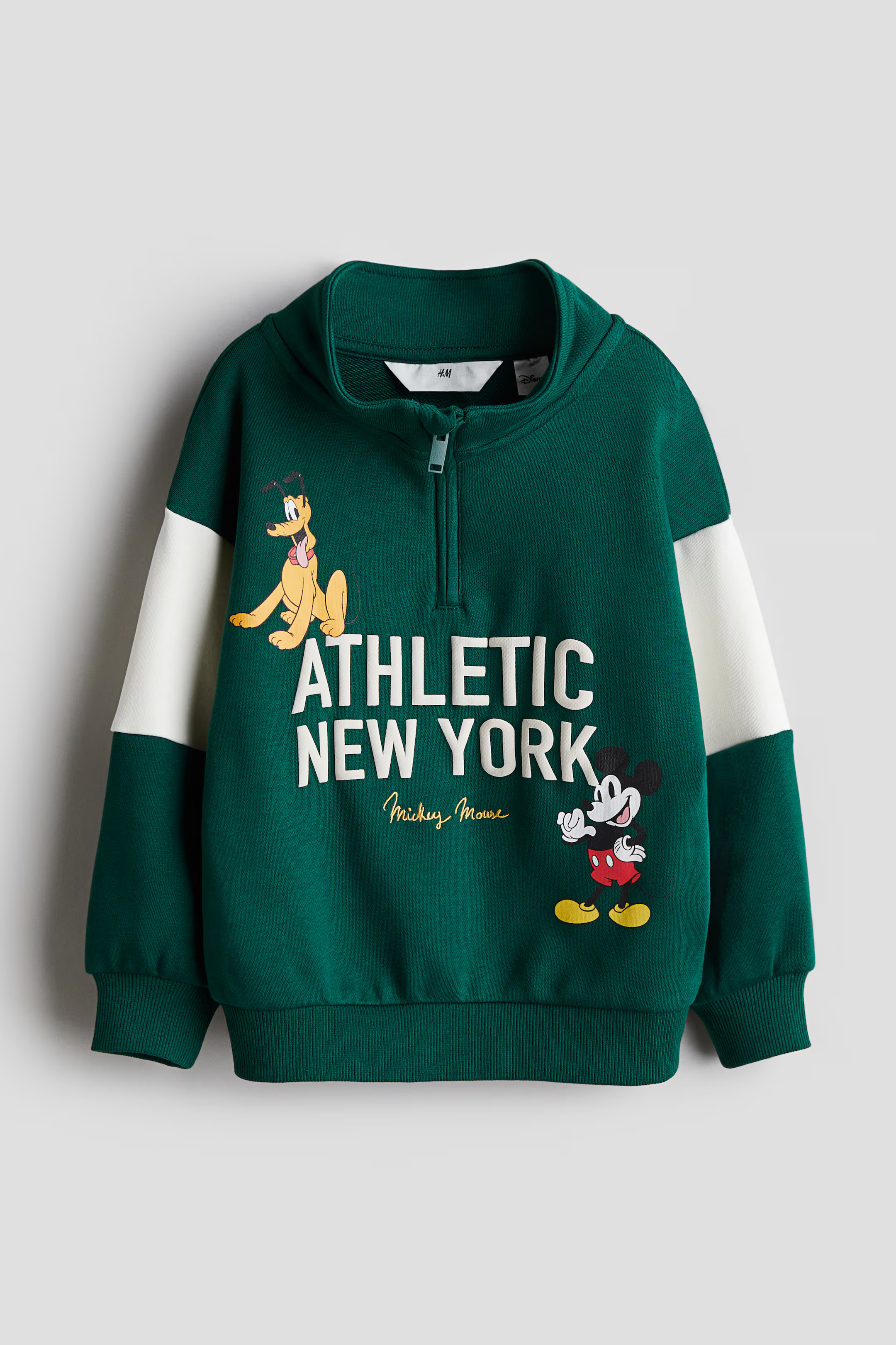 Half-zip Sweatshirt with Motif - Turtleneck - Long sleeve - Green/Mickey Mouse - Kids | H&M CA | H&M (US + CA)