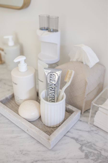 Bathroom counter accessories and organization 

Neutral home decor, Amazon finds, Amazon home, Amazon favorites, target finds, target home, toothbrush cup, toothbrush holder, tissue box cover, bathroom organizer, bathroom organization, marble tray, mouth wash dispenser 

#LTKfindsunder100 #LTKfindsunder50 #LTKhome