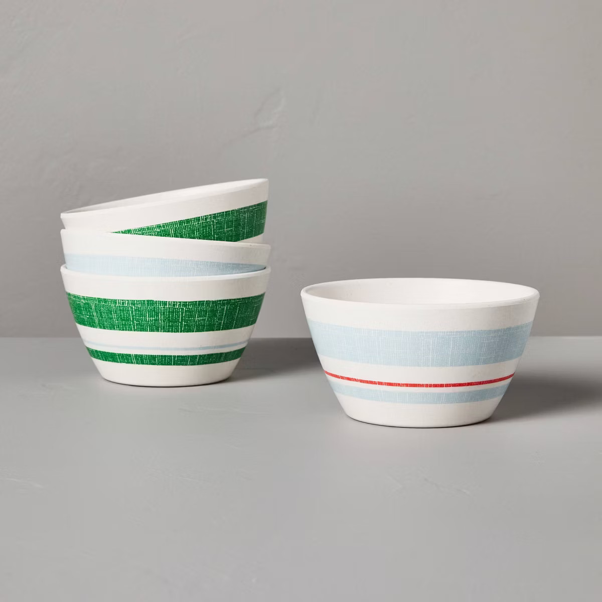 4pk 12oz Distressed Stripe Melamine Bowls Cream/Light Blue/Green - Hearth & Hand™ with Magnolia | Target