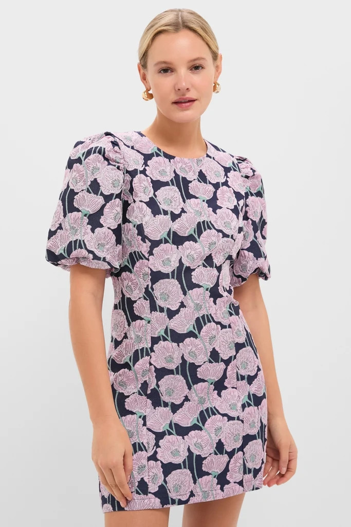 Pink & Navy Floral Jacquard Minetta Mini Dress | Tuckernuck (US)