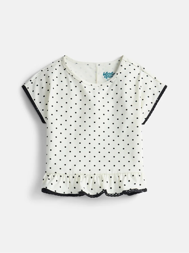 Wonder Nation Girls Ruffle Hem Top with Short Sleeves, Sizes 4-18 & Plus | Walmart (US)