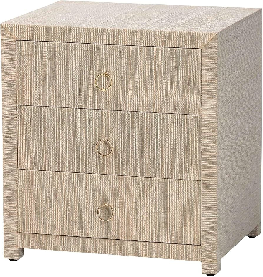 Bali & pari Quinn Bohemian Woven Natural Grasscloth 3-Drawer Nightstand | Amazon (US)