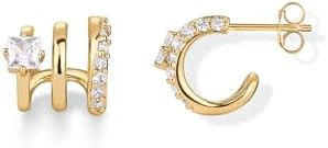 PAVOI 14K Gold Plated 925 Sterling Silver Posts Cubic Zirconia Segment Triple Hoop Earrings for W... | Amazon (US)