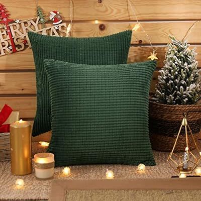 Deconovo Christmas Decorations Throw Pillow Cover 18x18 in Corduroy Square Cushion Cover with Str... | Amazon (US)