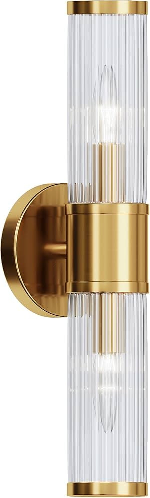 Bathroom Light Fixtures - Gold Wall Sconce Wall Lighting Modern Vanity Light Fixture with Glass S... | Amazon (US)