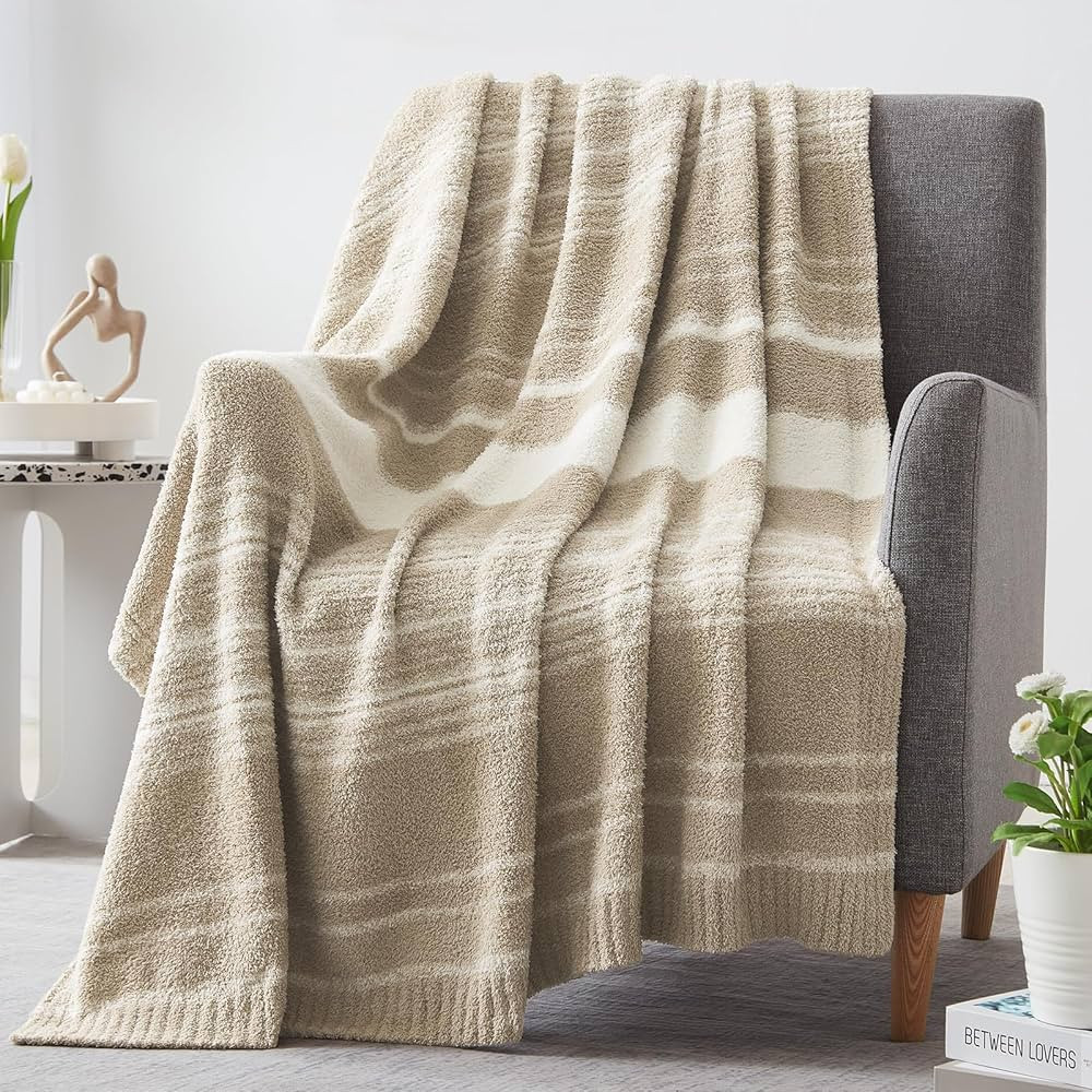 WRENGONGE Khaki Throw Blanket, 50x70 Soft Cozy Microfiber Striped Throw Blankets for Couch, Sofa,... | Amazon (US)