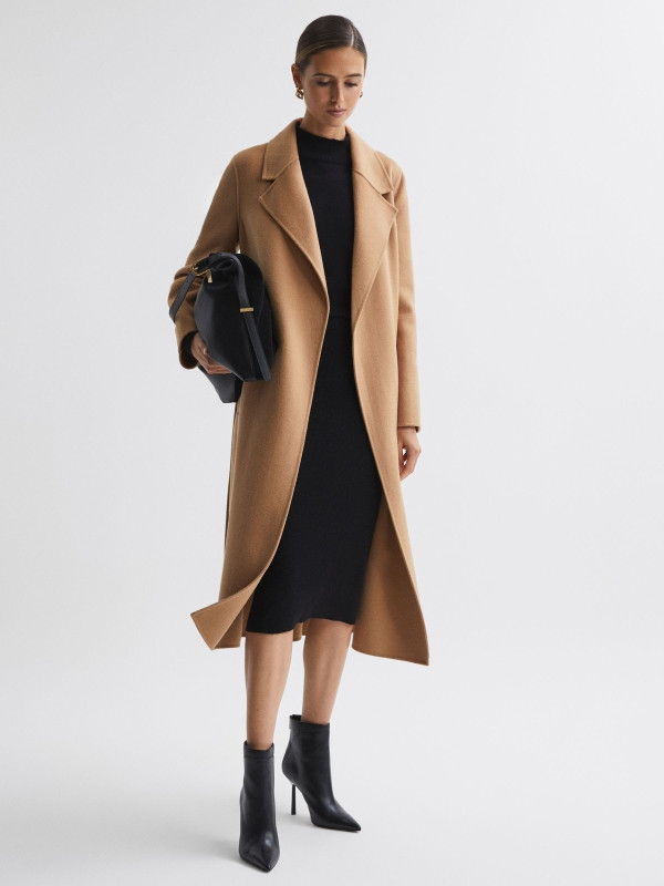 Reiss Camel Emile Petite Wool Belted Blindseam Coat | Reiss UK