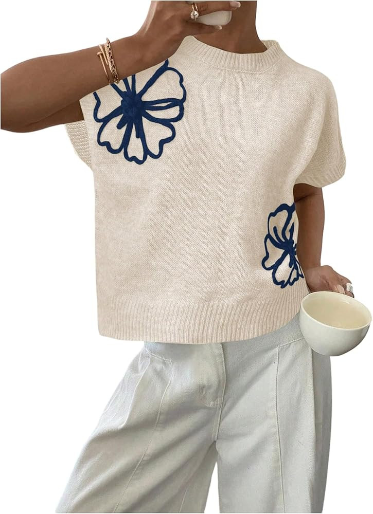 SOLY HUX Women's Short Sleeve Sweater 3D Floral Sweaters Pullover Tank Tops Knit Vest Trendy Fash... | Amazon (US)