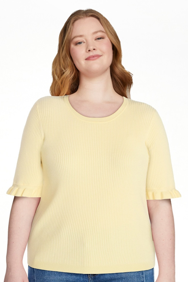 Time and Tru Women's Ribbed Sweater with Flounce Sleeves, Midweight, Sizes XS-XXXL | Walmart (US)