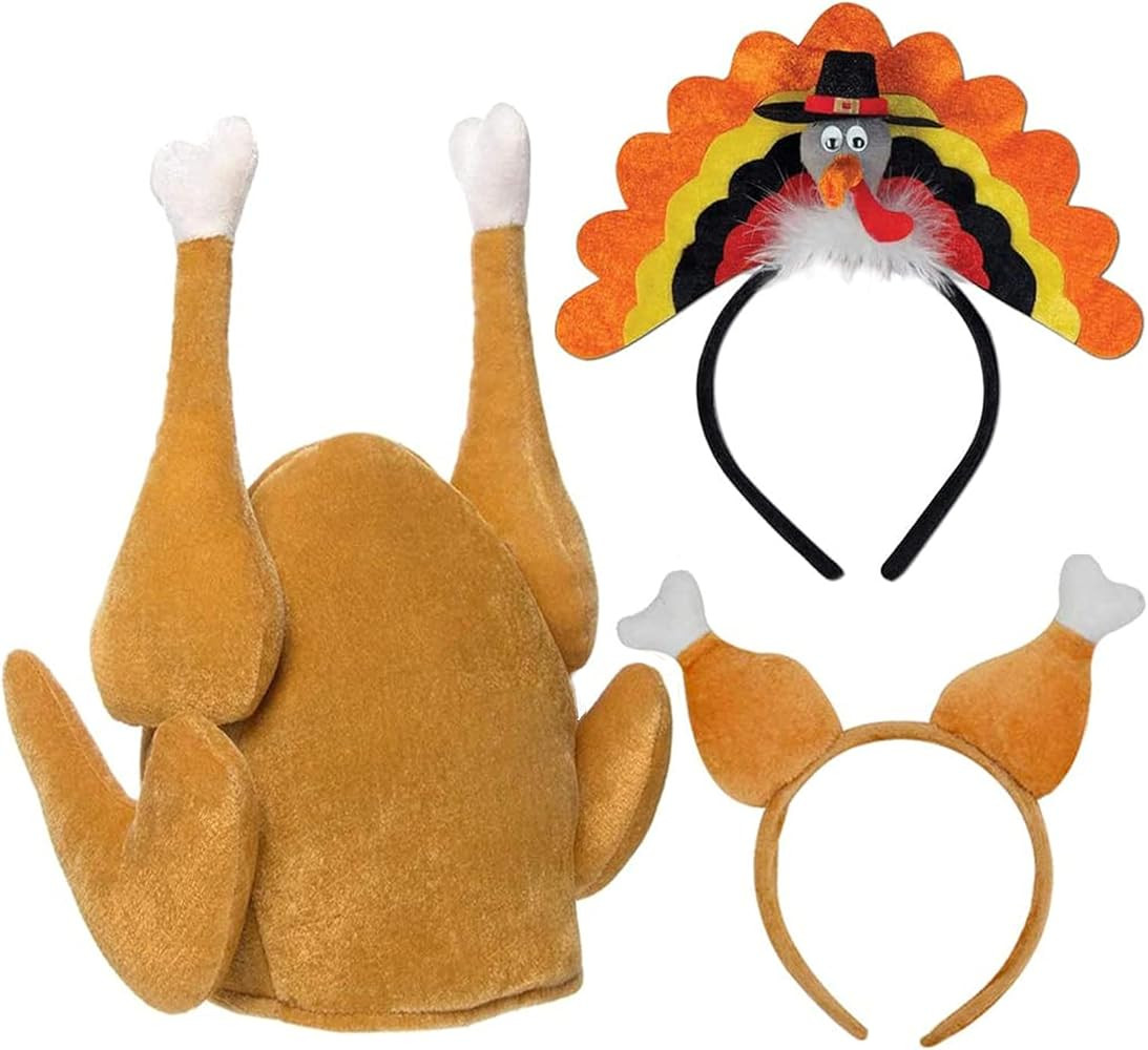 3 Pack Thanksgiving Turkey Headband Drumsticks Plush Headband Roasted Turkey Hats,Holiday Costume... | Amazon (US)