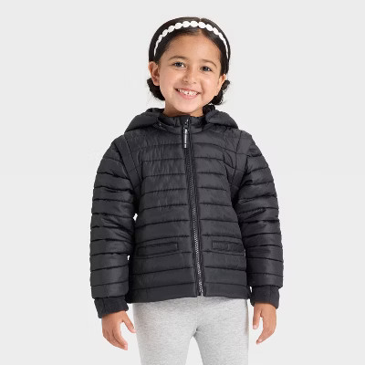 Toddler Girls' Hooded Puffer Jacket - Cat & Jack™ Black 3T | Target
