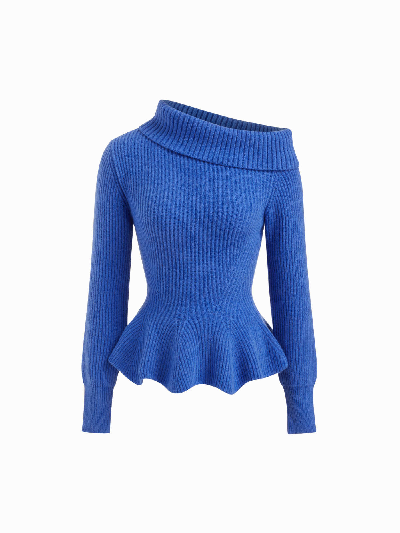 Knit Fabric Knit Asymmetrical Neck Long Sleeve Ruffle Hem Cinched Waist Top For Daily Casual | Cider