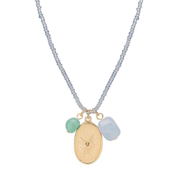 Time and Tru Women\u2019s Gold Tone Beaded Necklace with Mixed Charms | Walmart (US)