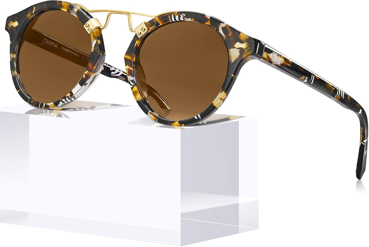 CARFIA Small Face Double Bridge Acetate Polarized Round Womens Sunglasses | Amazon (US)