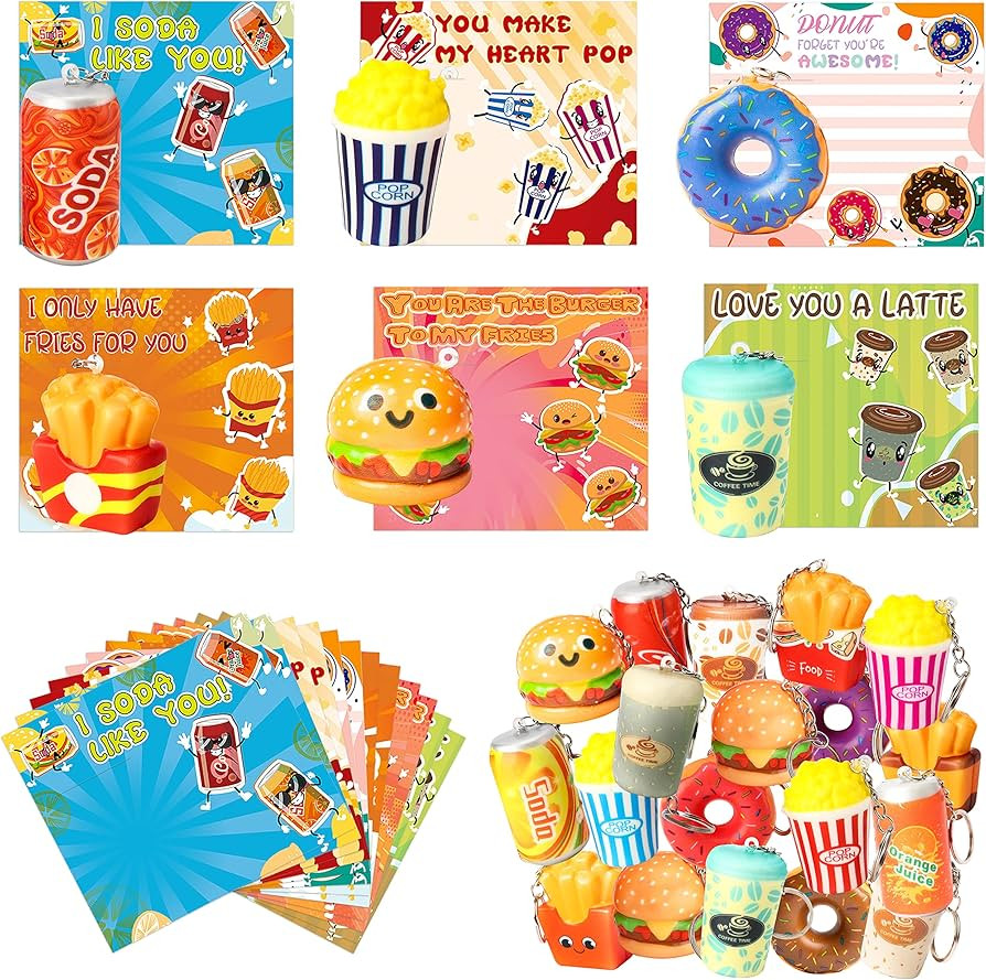 OSNIE 24 Pcs Valentine's Day Squeeze Toys Keychain with Greeting Cards Cream Scented Slow Rising ... | Amazon (US)