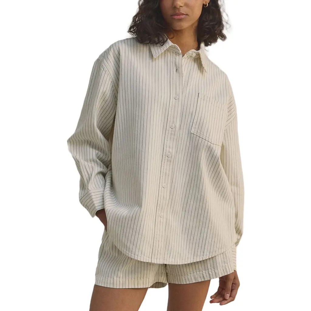 NEXT Stripe Oversize Button-Up Shirt in White at Nordstrom, Size Large | Nordstrom