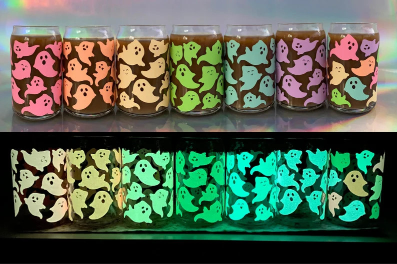 Glow-in-the-dark Ghosties  Glass Can - Etsy | Etsy (US)