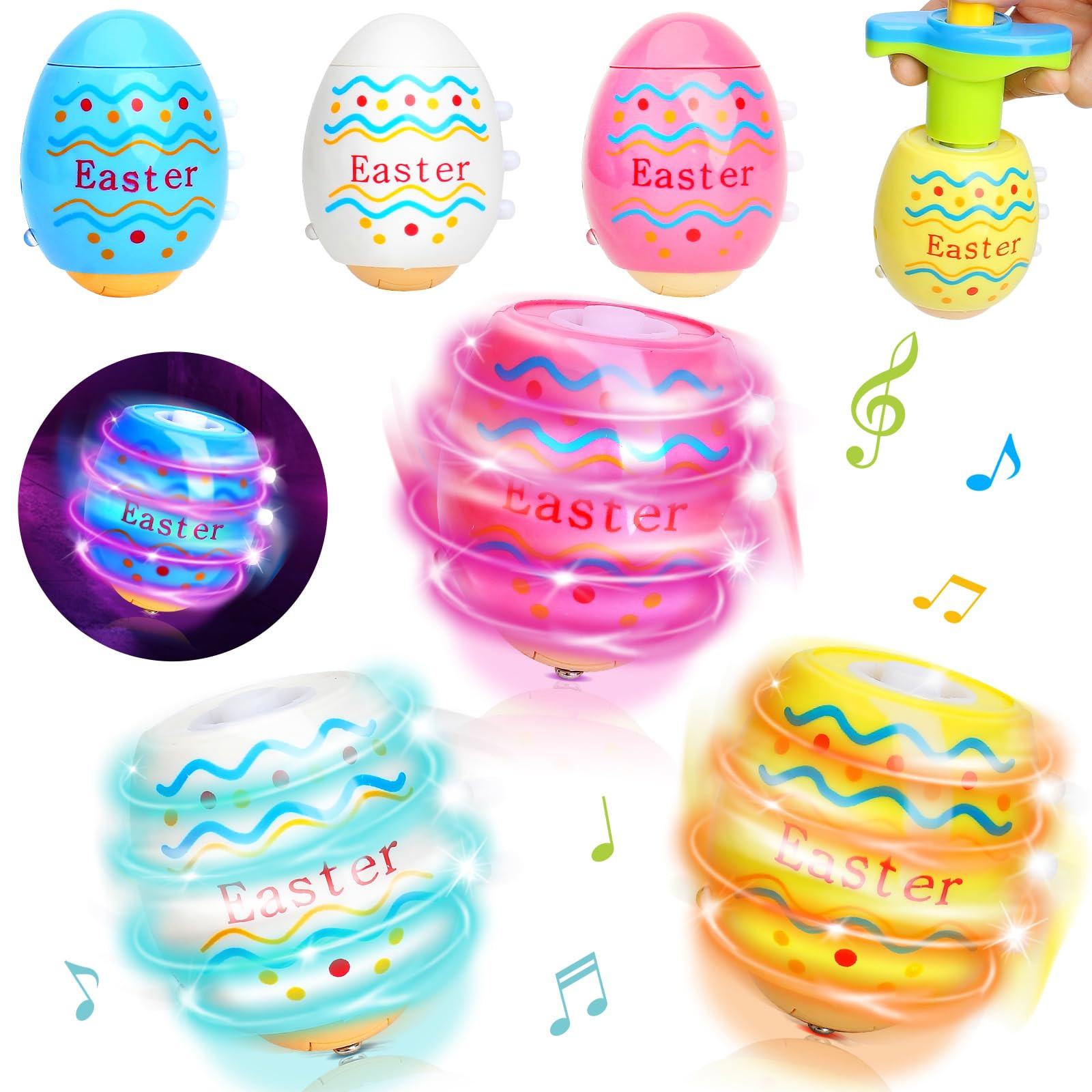 Easter Eggs Toys for Kids, 6 Pack Spinning Top Easter Eggs with Lighting & Music, Fun Easter Bask... | Amazon (US)