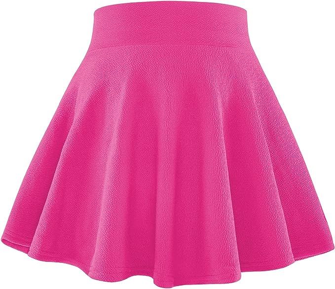 BOOPH Kids Girls Casual Mini Flare Plain Pleated Stretch Waist Skater Skirts | Amazon (US)