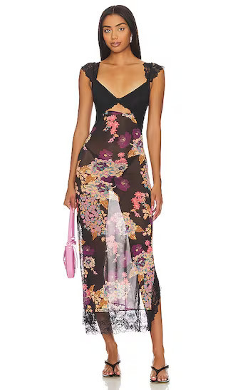 x Intimately FP Suddenly Fine Maxi Slip in Black Floral Dress Black Sheer Dress Fall Dress Outfit | Revolve Clothing (Global)
