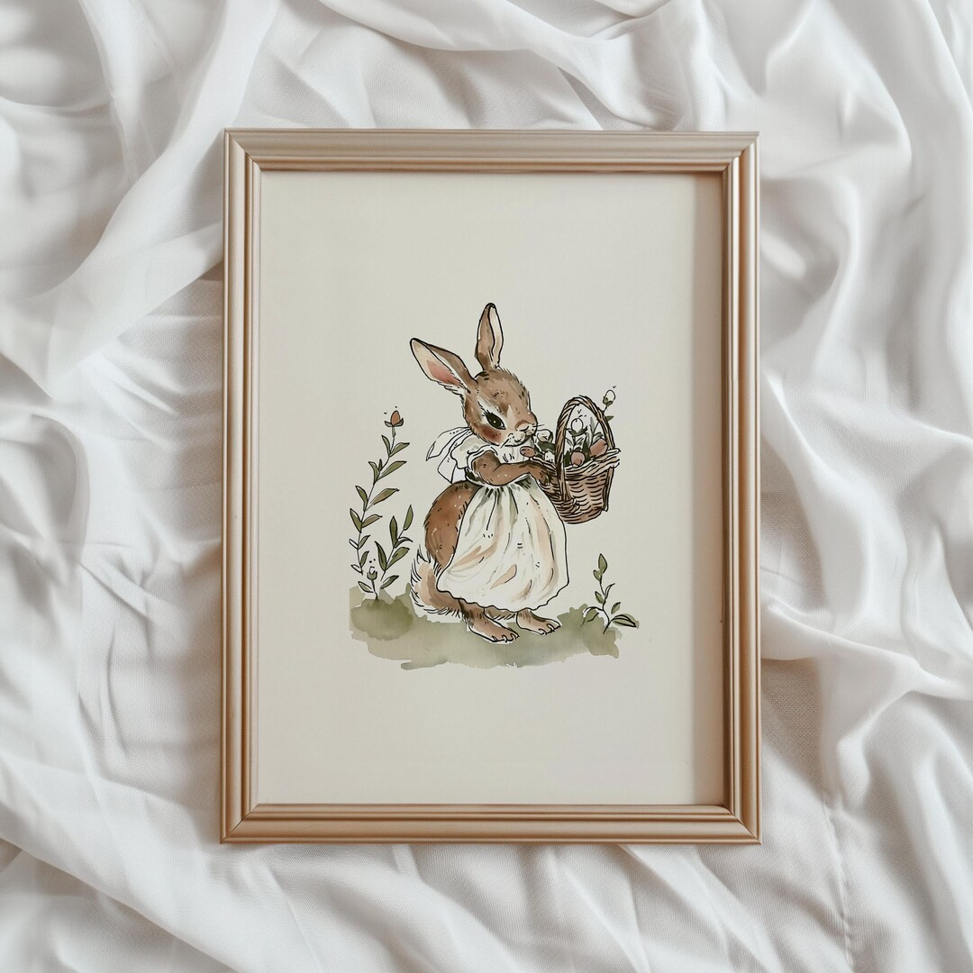 Rabbit Illustration Print | Vintage Style Nursery PRINTABLE Wall Art | Cottagecore Print | Girls ... | Etsy (US)