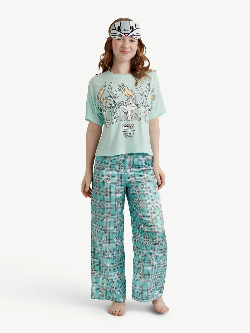 Looney Tunes X Justice Girls Short Sleeve Sleep Top and Sleep Pants with Eyemask, 3-Piece, Sizes ... | Walmart (US)