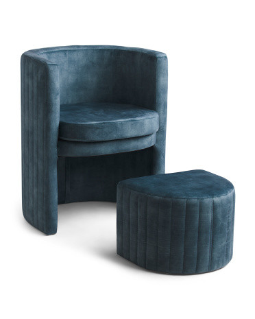 2pc Velvet  Barrel Chair And Half Moon Ottoman Set | TJ Maxx