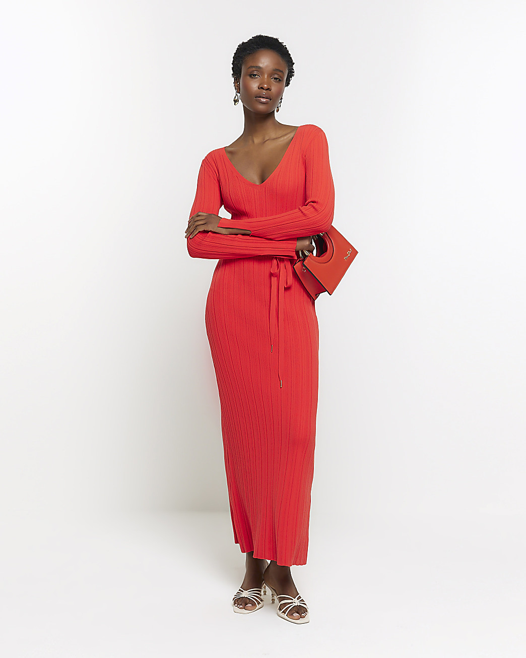 Red knit rib jumper maxi dress | River Island (UK & IE)