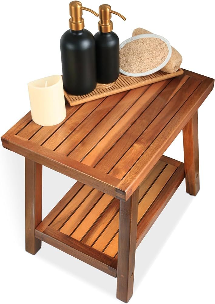 Shower Stool Bench Chair Waterproof with Storage Shelf for Shaving Legs, Spa, Bath Seat in Bathro... | Amazon (US)