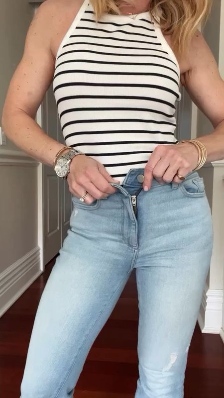 Stripes and denim are always a winning combo 

Striped tank
High rise jeans
Boyfriend sweater 

#LTKfindsunder100 #LTKSeasonal #LTKVideo