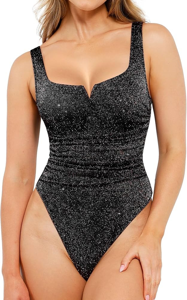 Popilush Bodysuits for Women Sparkly Tops Square Neck Tummy Control Shapewear Sleeveless Body sui... | Amazon (US)