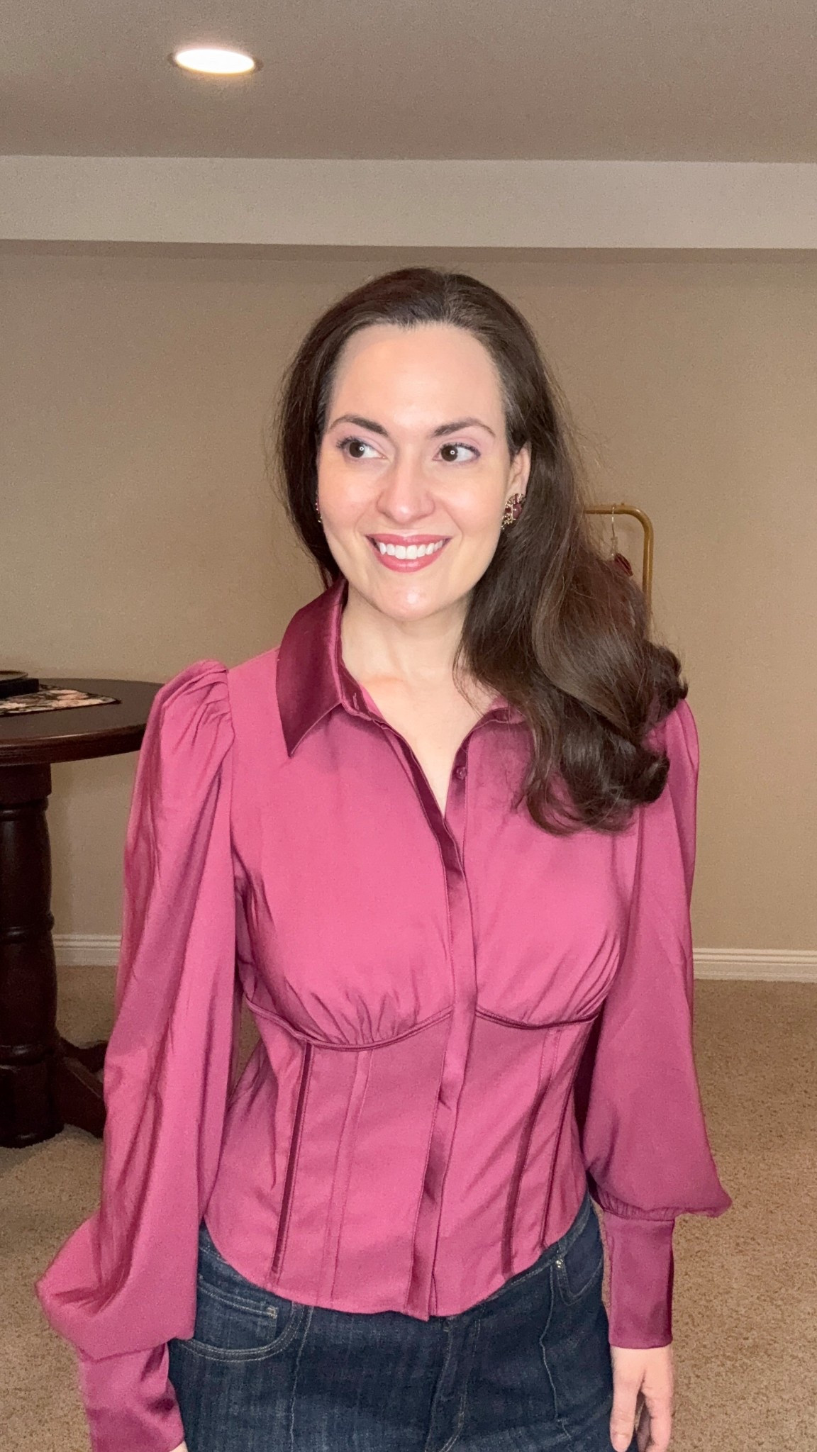 Valentine’s Day outfit - This raspberry colored satin corset blouse is so beautiful. The blouse is a little short, so you may want to pair it with a high waisted skirt or pant. It’s definitely my new favorite top! 

#LTKootd