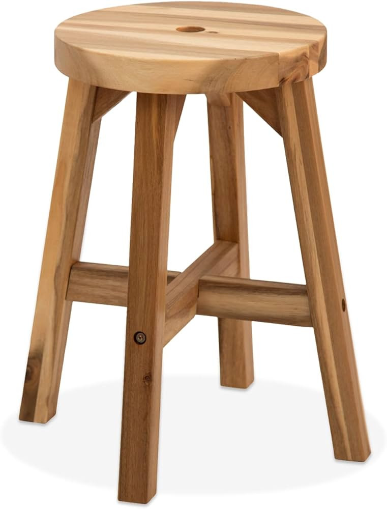 Amazon.com: BEEFURNI Round Wooden Stool, Acacia Wood Stool 18 inch, Wood End Table Stool, Plant S... | Amazon (US)
