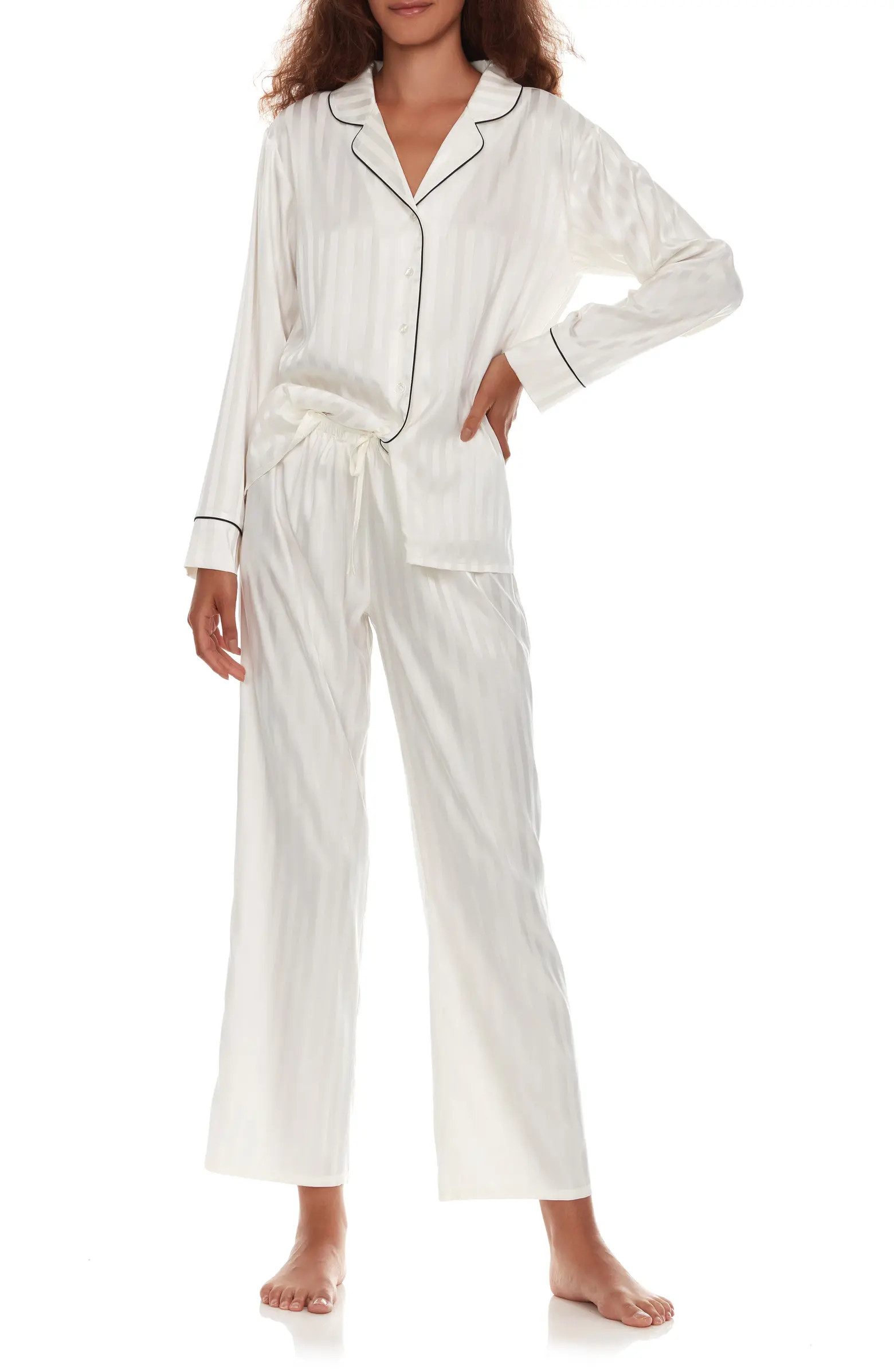 Angela Shadow Stripe Long Sleeve Top & Pants Pajamas | Nordstrom Rack