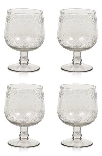 Zodax Tuscan Etched Set of 4 Wine Glasses in Clear/White at Nordstrom Rack | Nordstrom Rack